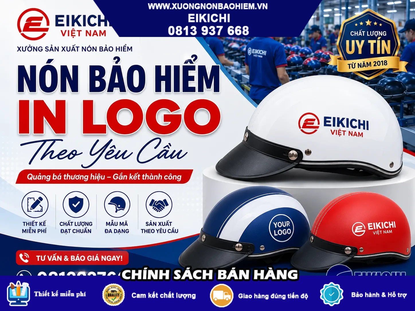 Xưởng Sản Xuất Nón Bảo Hiểm Eikichi Theo Yêu Cầu Giá Rẻ